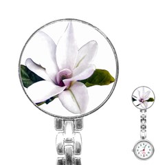 Magnolia Wit Aquarel Painting Art Stainless Steel Nurses Watch