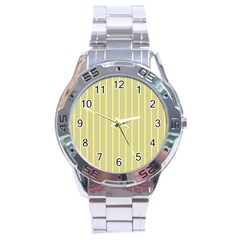 Summer Sand Color Yellow Stripes Pattern Stainless Steel Analogue Watch