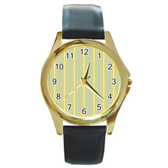 Summer Sand Color Blue And Yellow Stripes Pattern Round Gold Metal Watch