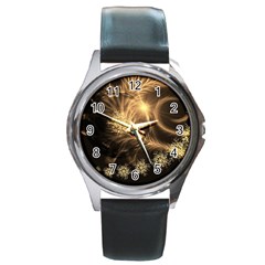 Golden Feather And Ball Decoration Round Metal Watch