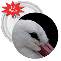 Wild Stork Bird, Close-up 3  Buttons (10 Pack) 