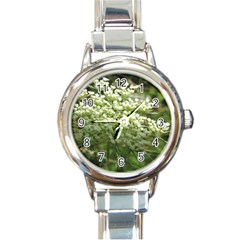 White Summer Flowers Round Italian Charm Watch