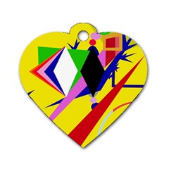 Yellow Abstraction Dog Tag Heart (two Sides)