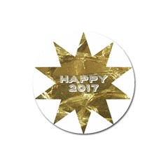 Happy New Year 2017 Gold White Star Magnet 3  (round)