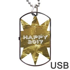 Happy New Year 2017 Gold White Star Dog Tag Usb Flash (two Sides)  by yoursparklingshop