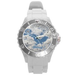 Breezy Clouds In The Sky Round Plastic Sport Watch (l)