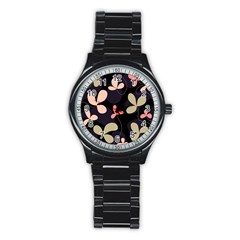 Elegant Floral Design Stainless Steel Round Watch