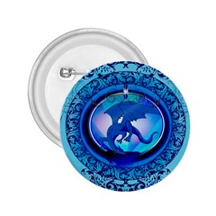 The Blue Dragpn On A Round Button With Floral Elements 2 25  Buttons