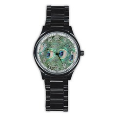 Peacock Feathers Macro Stainless Steel Round Watch