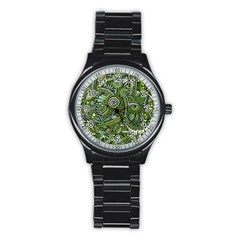 Green Boho Flower Pattern Zz0105 Stainless Steel Round Watch by Zandiepants