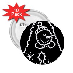 Funny Snowball Doodle Black White 2 25  Buttons (10 Pack) 