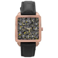 Gray And Yellow Abstract Art Rose Gold Leather Watch 