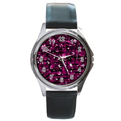 Magenta Abstract Art Round Metal Watch