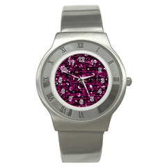 Magenta Abstract Art Stainless Steel Watch