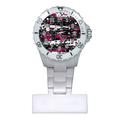 Magenta, White And Gray Decor Plastic Nurses Watch