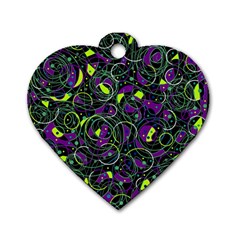 Purple And Yellow Decor Dog Tag Heart (two Sides)