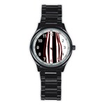 White, red and black lines Stainless Steel Round Watch Front