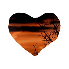 Tree Branches And Sunset Standard 16  Premium Flano Heart Shape Cushions by picsaspassion