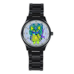 Peacock Tabby Stainless Steel Round Watch