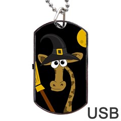 Halloween Giraffe Witch Dog Tag Usb Flash (one Side) by Valentinaart