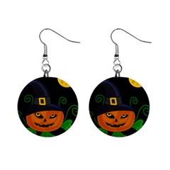 Halloween Witch Pumpkin Mini Button Earrings by Valentinaart