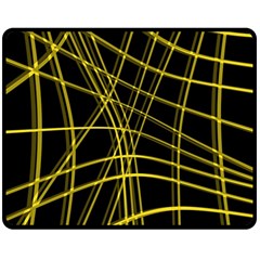 Yellow Abstract Warped Lines Fleece Blanket (medium)  by Valentinaart