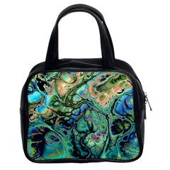 Fractal Batik Art Teal Turquoise Salmon Classic Handbags (2 Sides) by EDDArt