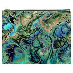 Fractal Batik Art Teal Turquoise Salmon Cosmetic Bag (xxxl)  by EDDArt