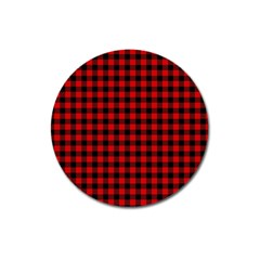 Lumberjack Plaid Fabric Pattern Red Black Magnet 3  (round) by EDDArt