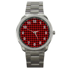 Lumberjack Plaid Fabric Pattern Red Black Sport Metal Watch by EDDArt