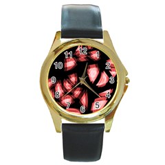 Red Light Round Gold Metal Watch