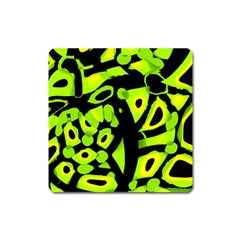 Green Neon Abstraction Square Magnet by Valentinaart