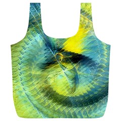 Light Blue Yellow Abstract Fractal Full Print Recycle Bags (l)  by designworld65