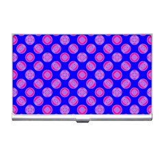 Bright Mod Pink Circles On Blue Business Card Holders by BrightVibesDesign