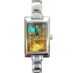 Autumn Landscape Impressionistic Design Rectangle Italian Charm Watch