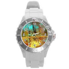 Autumn Landscape Impressionistic Design Round Plastic Sport Watch (l)