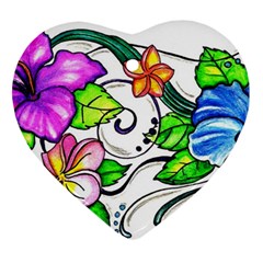 Tropical Hibiscus Flowers Heart Ornament (2 Sides) by EverIris