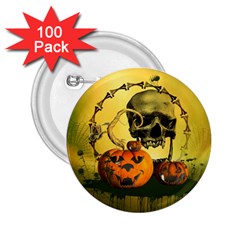 Halloween, Funny Pumpkins And Skull With Spider 2 25  Buttons (100 Pack) 