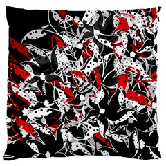 Red Abstract Flowers Large Cushion Case (one Side) by Valentinaart