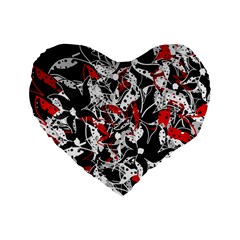 Red Abstract Flowers Standard 16  Premium Heart Shape Cushions