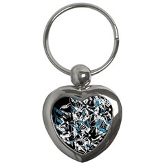 Blue Abstract Flowers Key Chains (heart) 