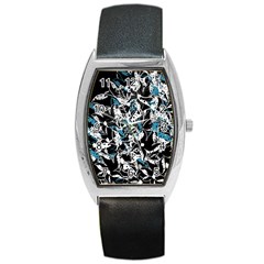 Blue Abstract Flowers Barrel Style Metal Watch by Valentinaart