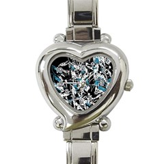 Blue Abstract Flowers Heart Italian Charm Watch by Valentinaart