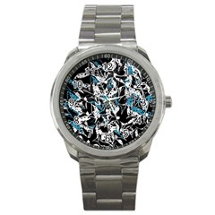 Blue Abstract Flowers Sport Metal Watch by Valentinaart