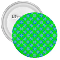 Mod Blue Circles On Bright Green 3  Buttons