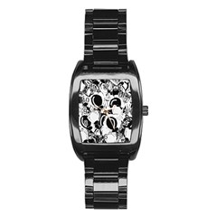 Black And White Garden Stainless Steel Barrel Watch