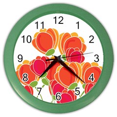 Orange Flowers  Color Wall Clocks