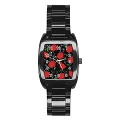 Red Roses Stainless Steel Barrel Watch