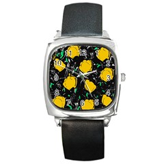 Yellow Roses 2 Square Metal Watch