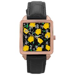 Yellow Roses 2 Rose Gold Leather Watch 